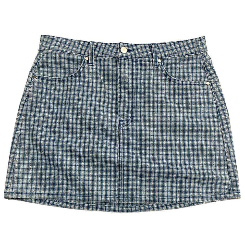 Reformation Valley Plaid Cher Mini Skirt Blue Check Size 31 | Deadstock Fabric